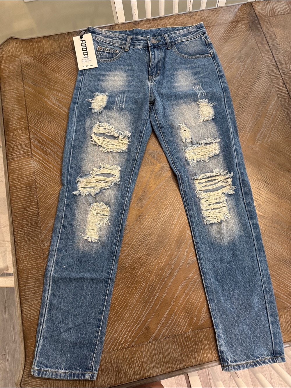 Distressed Skinny Jeans for Women - Blue